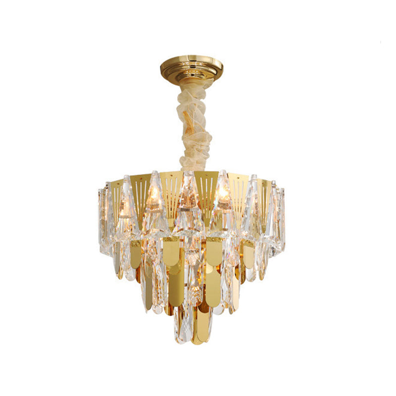 Triangle Chandelier Modernism Metallic 7-Light Gold Hanging Ceiling Light with Crystal Icicle Clearhalo 'Ceiling Lights' 'Chandeliers' Lighting' options 264453