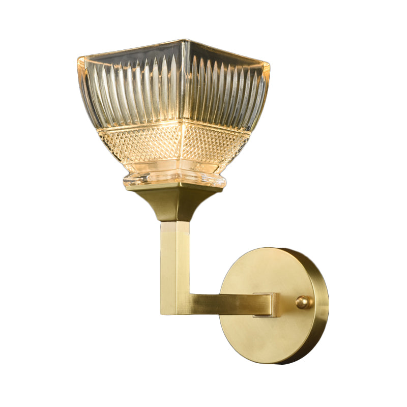 Prismatic Glass Torch Sconce Light Modernist 1/2 Heads Wall Lamp with Upright Gold Arm Clearhalo 'Wall Lamps & Sconces' 'Wall Lights' Lighting' 264474