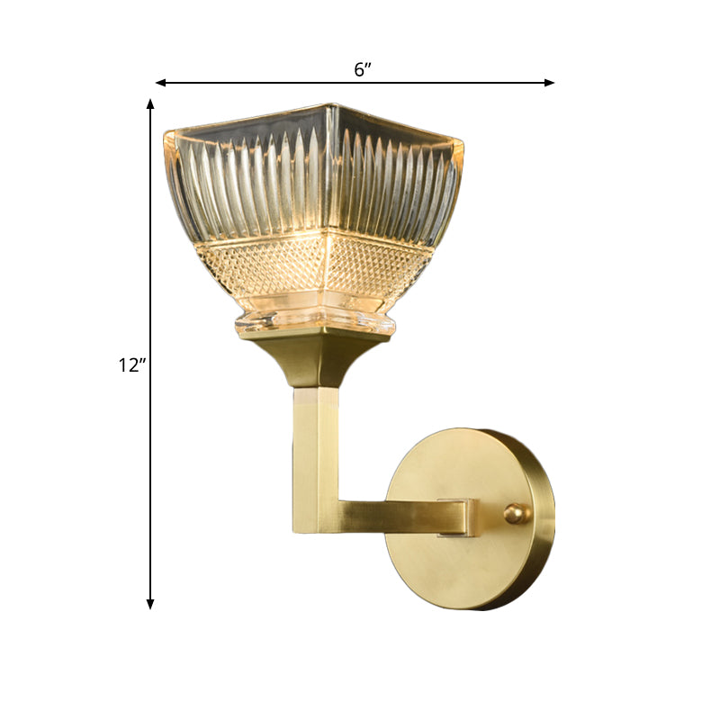 Prismatic Glass Torch Sconce Light Modernist 1/2 Heads Wall Lamp with Upright Gold Arm Clearhalo 'Wall Lamps & Sconces' 'Wall Lights' Lighting' 264475