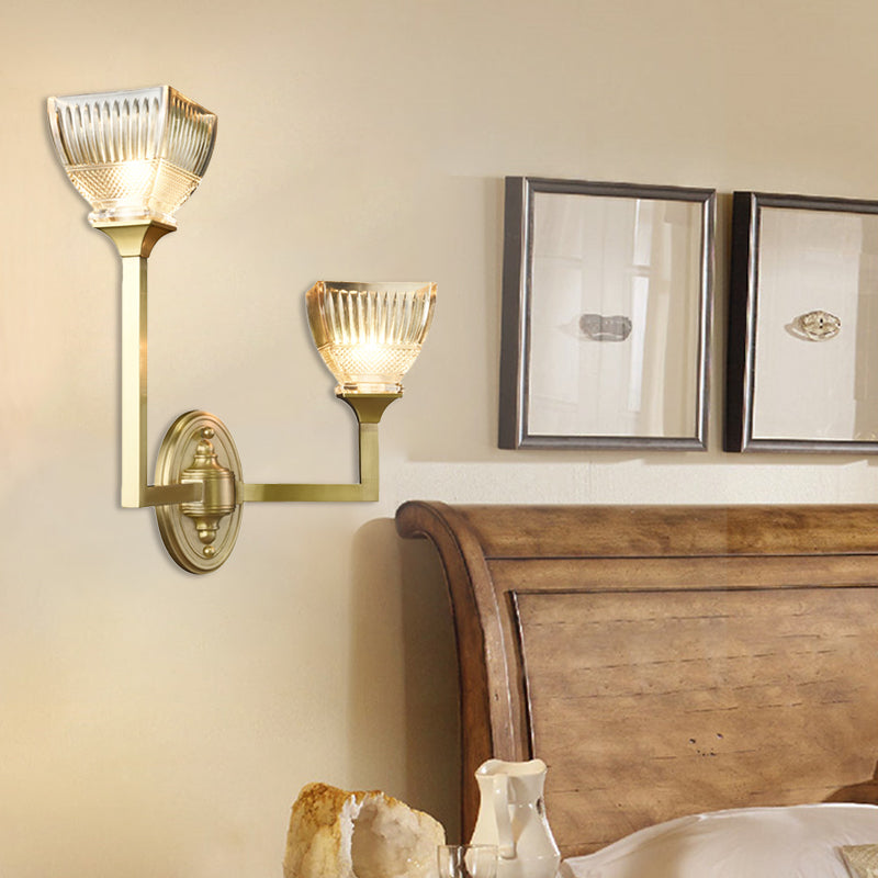 Prismatic Glass Torch Sconce Light Modernist 1/2 Heads Wall Lamp with Upright Gold Arm Clearhalo 'Wall Lamps & Sconces' 'Wall Lights' Lighting' 264477