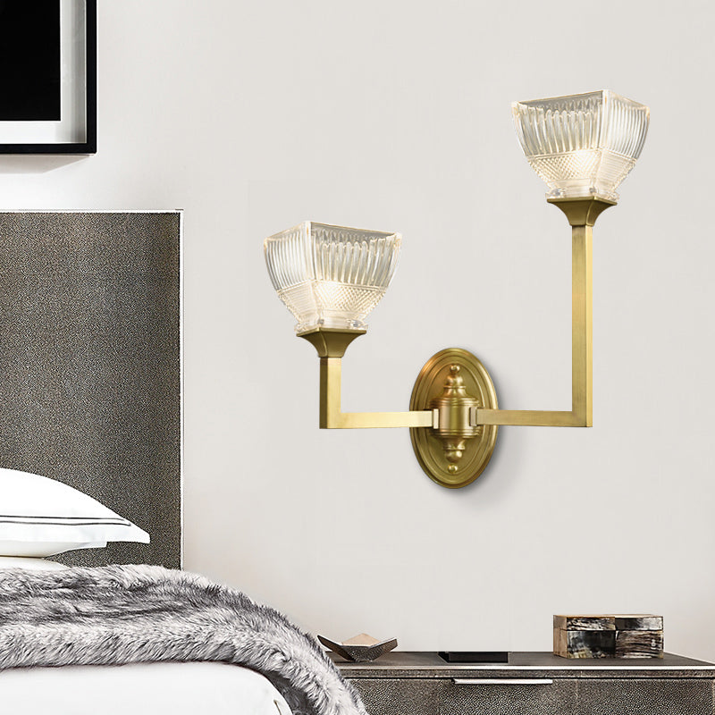 Prismatic Glass Torch Sconce Light Modernist 1/2 Heads Wall Lamp with Upright Gold Arm Clearhalo 'Wall Lamps & Sconces' 'Wall Lights' Lighting' 264478