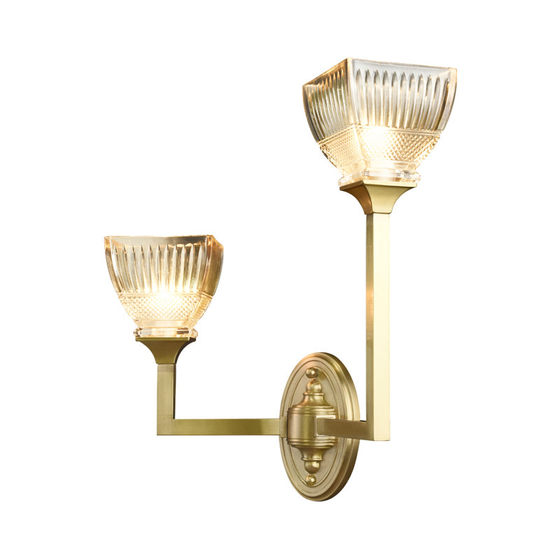 Prismatic Glass Torch Sconce Light Modernist 1/2 Heads Wall Lamp with Upright Gold Arm Clearhalo 'Wall Lamps & Sconces' 'Wall Lights' Lighting' 264479