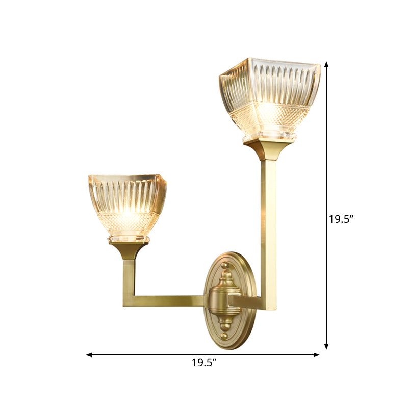 Prismatic Glass Torch Sconce Light Modernist 1/2 Heads Wall Lamp with Upright Gold Arm Clearhalo 'Wall Lamps & Sconces' 'Wall Lights' Lighting' 264480