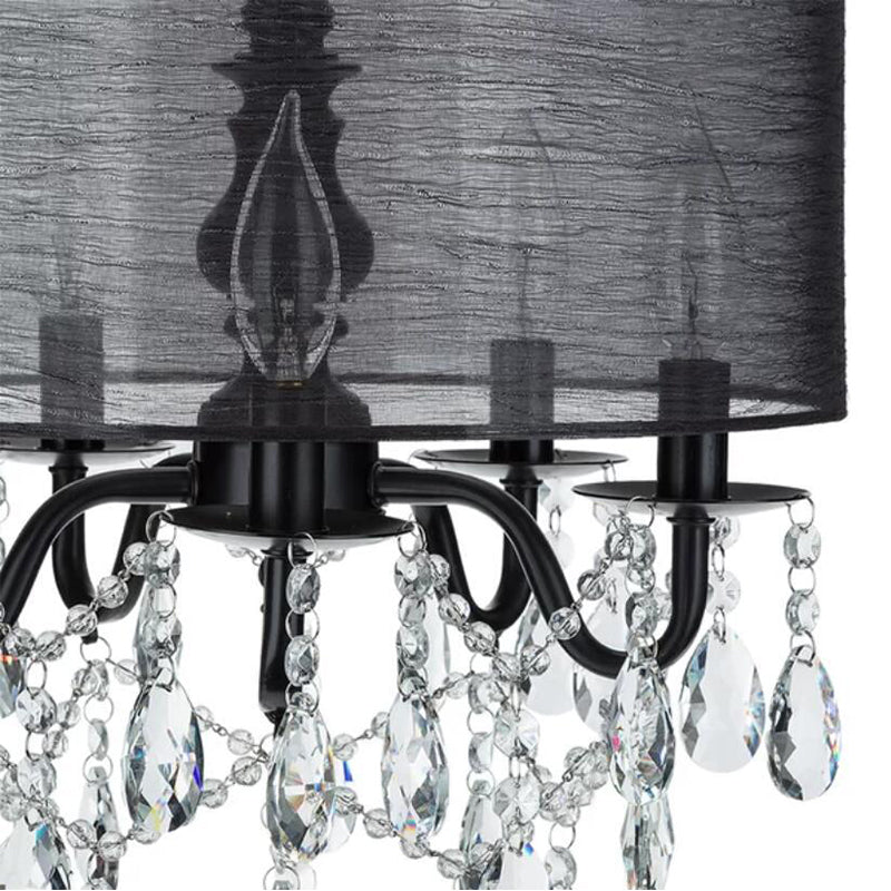 Traditional 5 Lights Hanging Chandelier Black Round Fabric Pendant Light Fixture with Crystal Accent Clearhalo 'Ceiling Lights' 'Chandeliers' 'Modern Chandeliers' 'Modern' Lighting' 264486