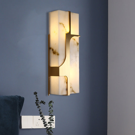 Colonialist Rectangular Flush Mount 2 Heads Marble Wall Mounted Light in Brass for Living Room Clearhalo 'Wall Lamps & Sconces' 'Wall Lights' Lighting' 264502