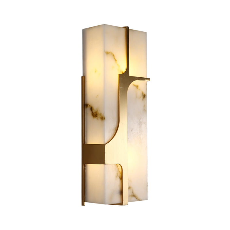 Colonialist Rectangular Flush Mount 2 Heads Marble Wall Mounted Light in Brass for Living Room Clearhalo 'Wall Lamps & Sconces' 'Wall Lights' Lighting' 264505