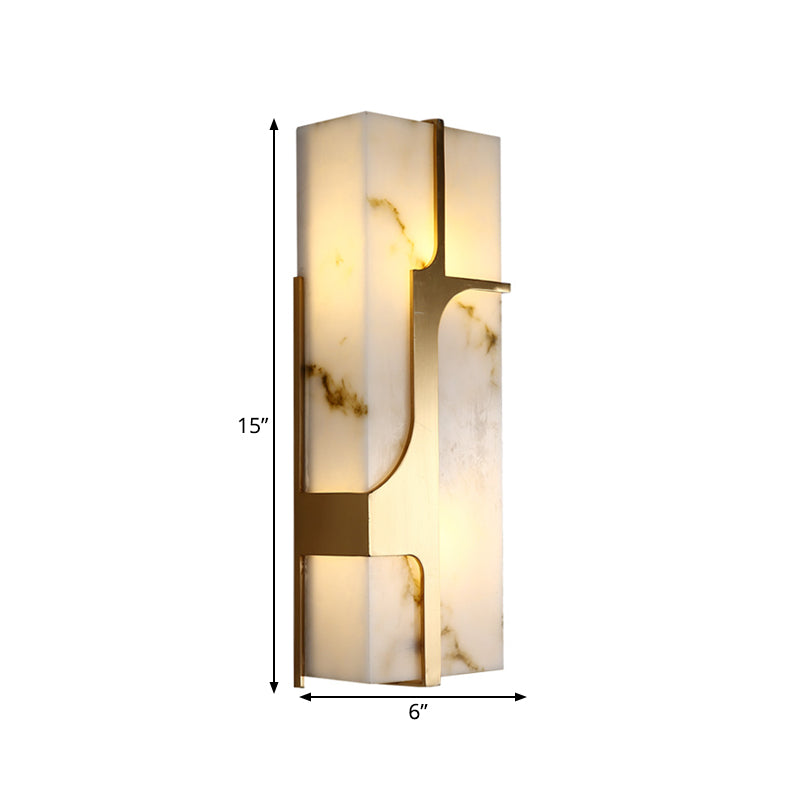 Colonialist Rectangular Flush Mount 2 Heads Marble Wall Mounted Light in Brass for Living Room Clearhalo 'Wall Lamps & Sconces' 'Wall Lights' Lighting' 264506