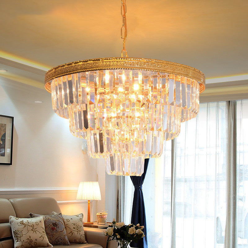 Conical Crystal Chandelier Modernist 5 Heads Gold Living Room Ceiling Hanging Lamp Clearhalo 'Ceiling Lights' 'Chandeliers' 'Modern Chandeliers' 'Modern' Lighting' 264523