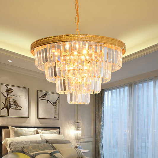 Conical Crystal Chandelier Modernist 5 Heads Gold Living Room Ceiling Hanging Lamp Clearhalo 'Ceiling Lights' 'Chandeliers' 'Modern Chandeliers' 'Modern' Lighting' 264524
