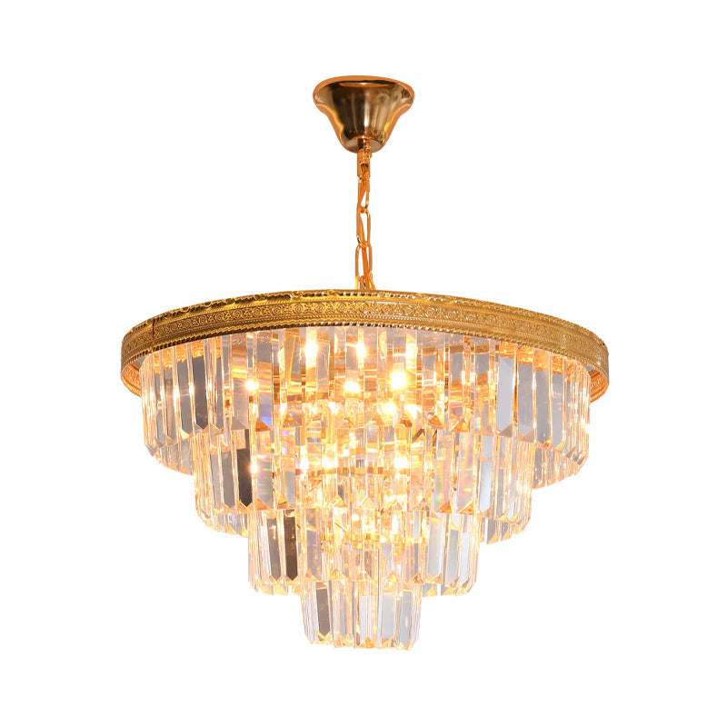 Conical Crystal Chandelier Modernist 5 Heads Gold Living Room Ceiling Hanging Lamp Clearhalo 'Ceiling Lights' 'Chandeliers' 'Modern Chandeliers' 'Modern' Lighting' 264526