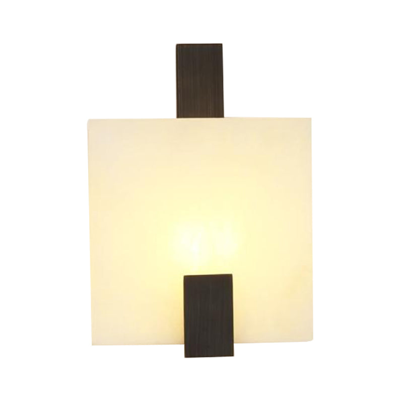 Square Marble Flush Wall Sconce Colonial 1 Bulb Foyer LED Wall Lighting Fixture in Gold/Black Clearhalo 'Wall Lamps & Sconces' 'Wall Lights' Lighting' 264544