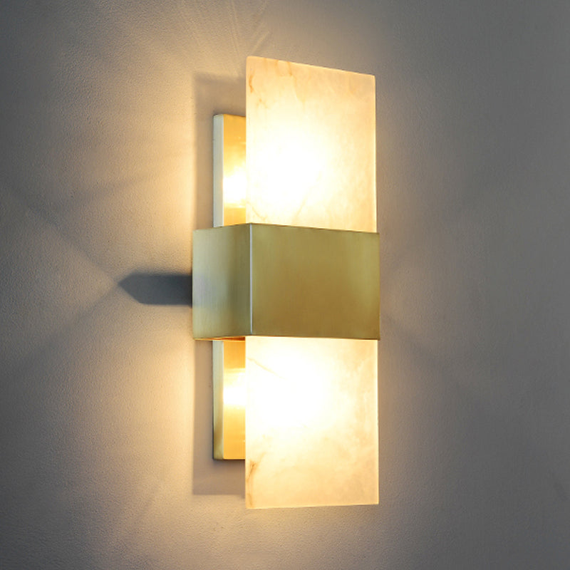 2 Bulbs Rectangle Flush Mount Colonial Gold Marble Wall Sconce Lighting for Living Room Clearhalo 'Wall Lamps & Sconces' 'Wall Lights' Lighting' 264551