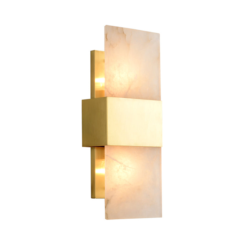 2 Bulbs Rectangle Flush Mount Colonial Gold Marble Wall Sconce Lighting for Living Room Clearhalo 'Wall Lamps & Sconces' 'Wall Lights' Lighting' 264554