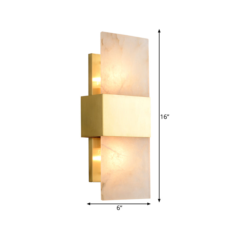 2 Bulbs Rectangle Flush Mount Colonial Gold Marble Wall Sconce Lighting for Living Room Clearhalo 'Wall Lamps & Sconces' 'Wall Lights' Lighting' 264555