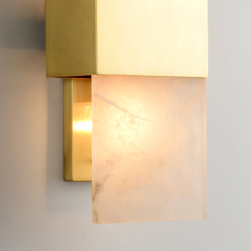 2 Bulbs Rectangle Flush Mount Colonial Gold Marble Wall Sconce Lighting for Living Room Clearhalo 'Wall Lamps & Sconces' 'Wall Lights' Lighting' 264556