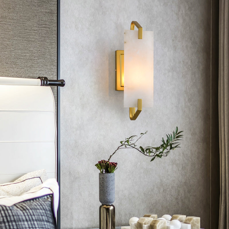 Rectangular Bedroom Flush Mount Colonial Marble 1-Light Gold Wall Mounted Lamp Clearhalo 'Wall Lamps & Sconces' 'Wall Lights' Lighting' 264559