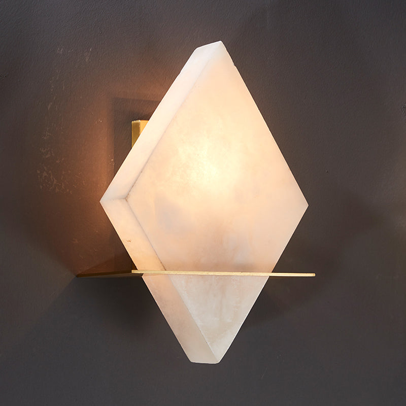 Single Head Marble Sconce Colonialist Gold Rhombus Dining Room Flush Mount Wall Light Clearhalo 'Wall Lamps & Sconces' 'Wall Lights' Lighting' 264563