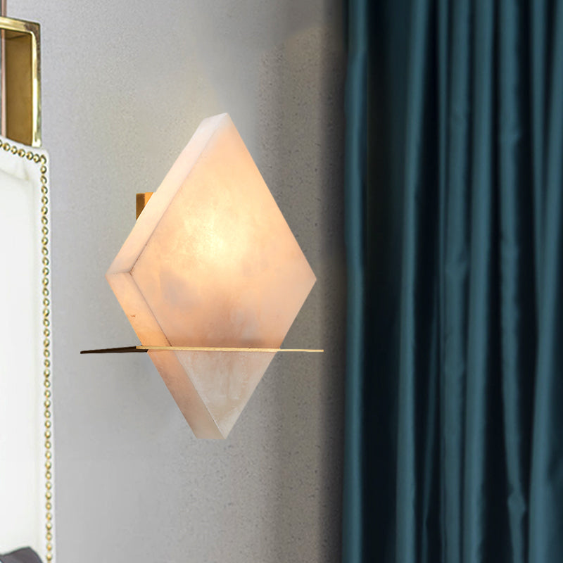 Single Head Marble Sconce Colonialist Gold Rhombus Dining Room Flush Mount Wall Light Gold Clearhalo 'Wall Lamps & Sconces' 'Wall Lights' Lighting' 264564