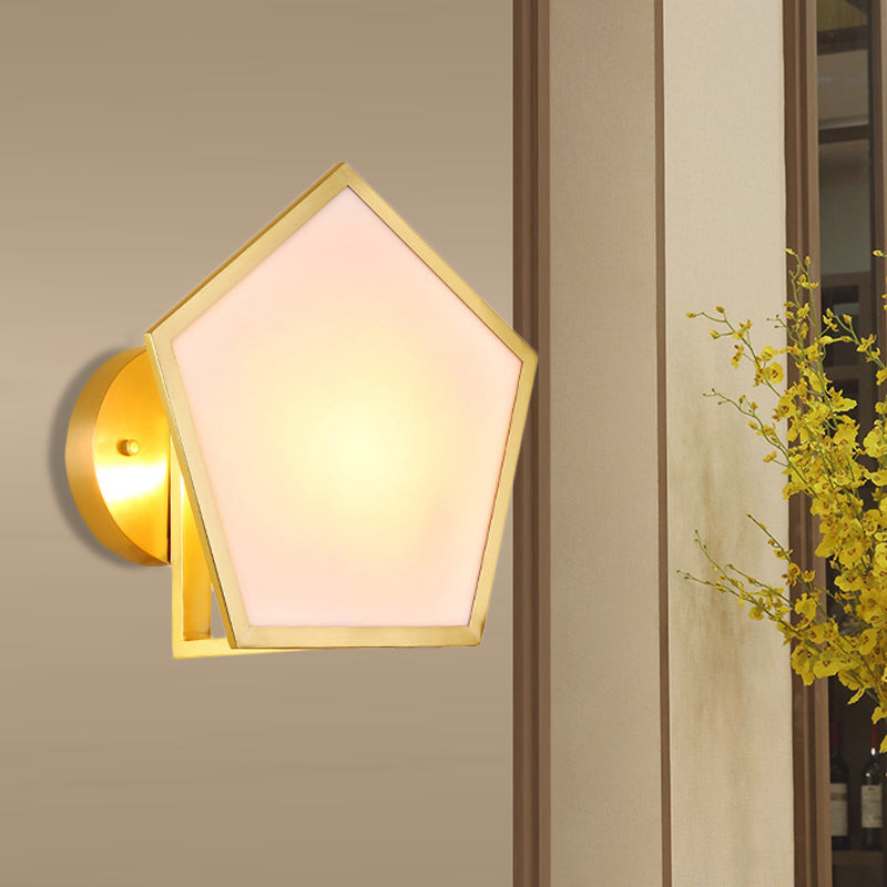 Colonial Geometric Wall Lamp 1 Head Opaline Glass Wall Sconce Lighting in Gold for Bedroom Clearhalo 'Wall Lamps & Sconces' 'Wall Lights' Lighting' 264569