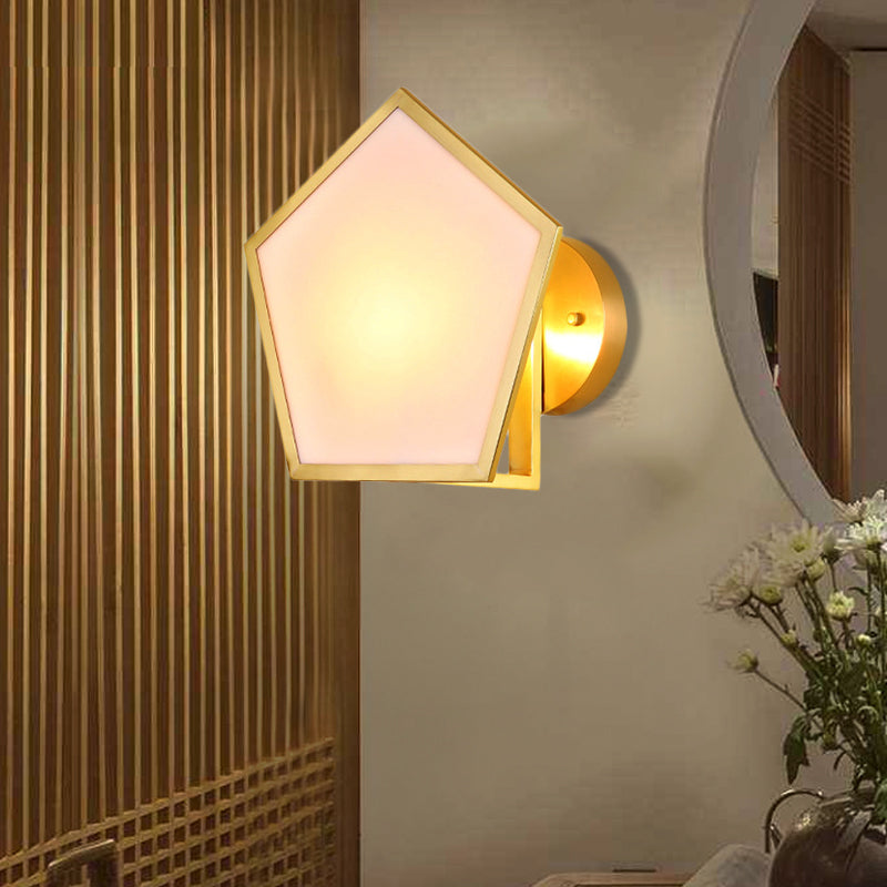 Colonial Geometric Wall Lamp 1 Head Opaline Glass Wall Sconce Lighting in Gold for Bedroom Gold Clearhalo 'Wall Lamps & Sconces' 'Wall Lights' Lighting' 264570