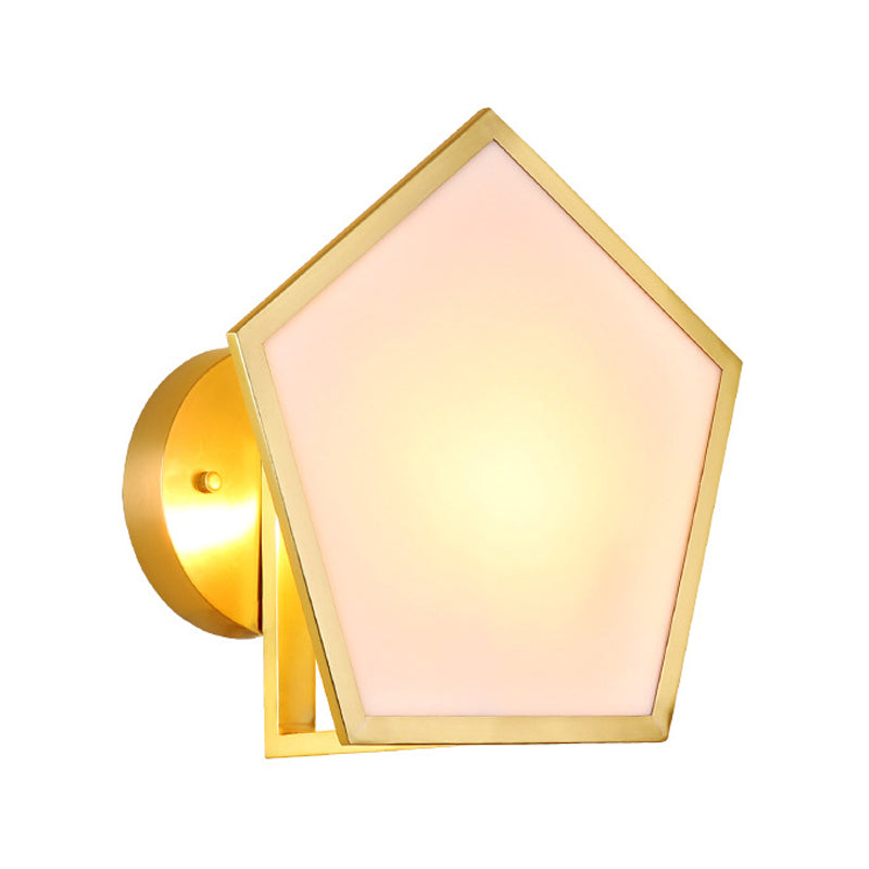 Colonial Geometric Wall Lamp 1 Head Opaline Glass Wall Sconce Lighting in Gold for Bedroom Clearhalo 'Wall Lamps & Sconces' 'Wall Lights' Lighting' 264572