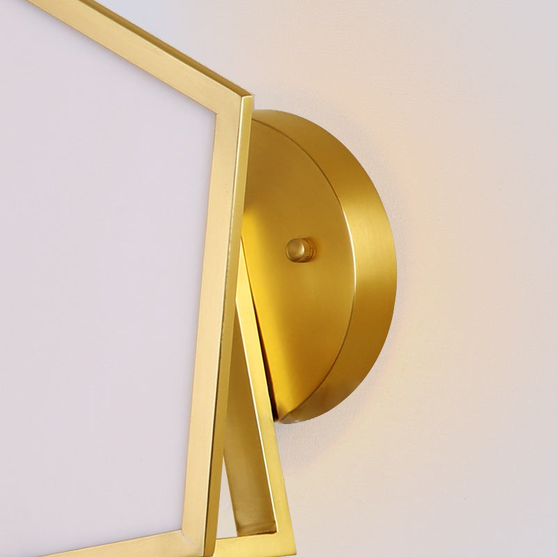 Colonial Geometric Wall Lamp 1 Head Opaline Glass Wall Sconce Lighting in Gold for Bedroom Clearhalo 'Wall Lamps & Sconces' 'Wall Lights' Lighting' 264574