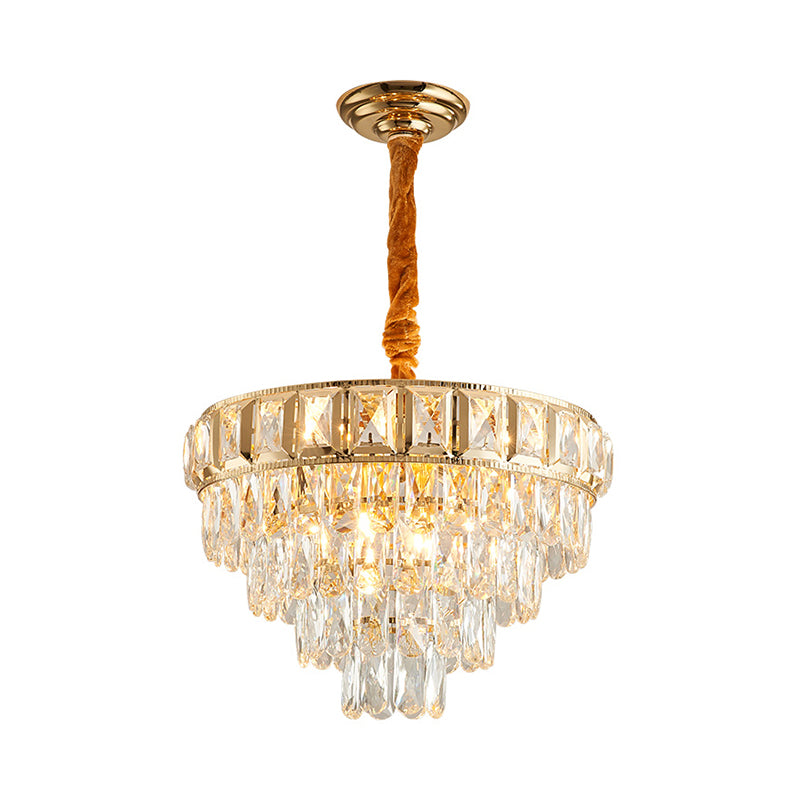 Golden Tiered Chandelier Lamp Simple 6/9-Light Crystal Hanging Light for Dining Room Clearhalo 'Ceiling Lights' 'Chandeliers' 'Modern Chandeliers' 'Modern' Lighting' 264588