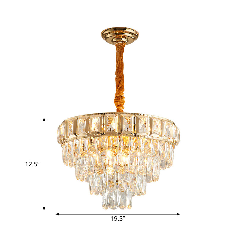 Golden Tiered Chandelier Lamp Simple 6/9-Light Crystal Hanging Light for Dining Room Clearhalo 'Ceiling Lights' 'Chandeliers' 'Modern Chandeliers' 'Modern' Lighting' 264589