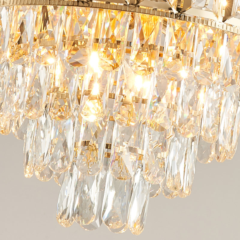 Golden Tiered Chandelier Lamp Simple 6/9-Light Crystal Hanging Light for Dining Room Clearhalo 'Ceiling Lights' 'Chandeliers' 'Modern Chandeliers' 'Modern' Lighting' 264590
