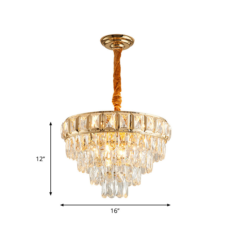 Golden Tiered Chandelier Lamp Simple 6/9-Light Crystal Hanging Light for Dining Room Clearhalo 'Ceiling Lights' 'Chandeliers' 'Modern Chandeliers' 'Modern' Lighting' 264595