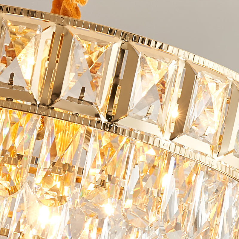 Golden Tiered Chandelier Lamp Simple 6/9-Light Crystal Hanging Light for Dining Room Clearhalo 'Ceiling Lights' 'Chandeliers' 'Modern Chandeliers' 'Modern' Lighting' 264596