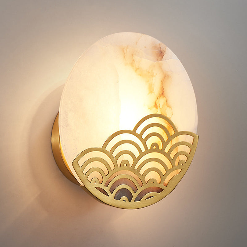 Circular Bedroom Wall Lamp Colonialism Marble Single Light Gold Wall Lighting Sconce, 8"/10" Wide Clearhalo 'Wall Lamps & Sconces' 'Wall Lights' Lighting' 264597