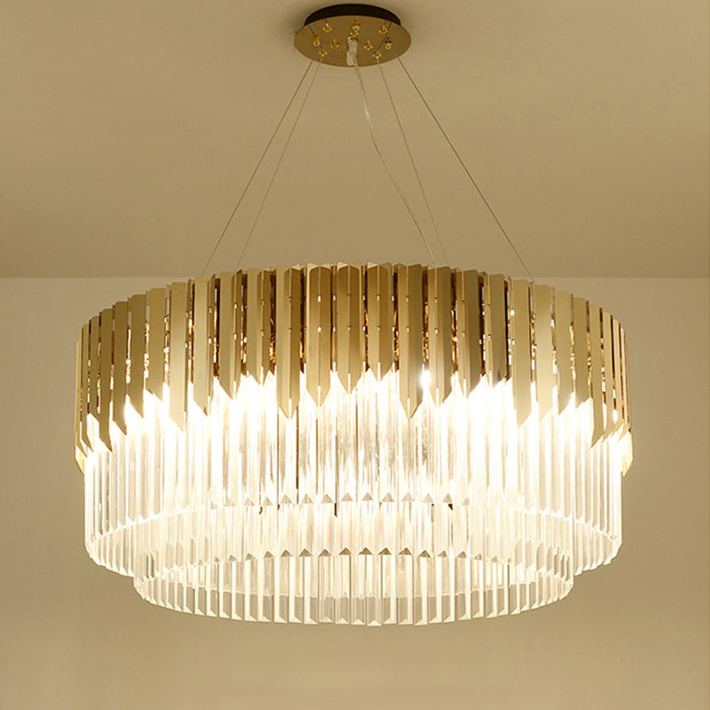 8/12-Light Living Room Chandelier Contemporary Golden Pendant Light with Tiered Round Crystal Shade 12 Gold Clearhalo 'Ceiling Lights' 'Chandeliers' 'Modern Chandeliers' 'Modern' Lighting' 264609