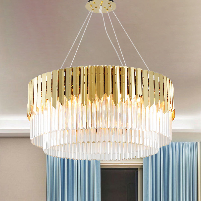 8/12-Light Living Room Chandelier Contemporary Golden Pendant Light with Tiered Round Crystal Shade Clearhalo 'Ceiling Lights' 'Chandeliers' 'Modern Chandeliers' 'Modern' Lighting' 264610