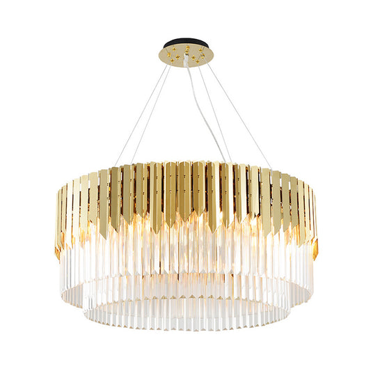 8/12-Light Living Room Chandelier Contemporary Golden Pendant Light with Tiered Round Crystal Shade Clearhalo 'Ceiling Lights' 'Chandeliers' 'Modern Chandeliers' 'Modern' Lighting' 264612