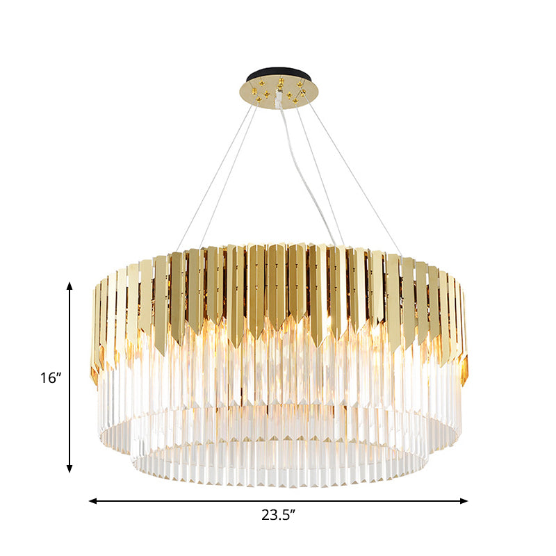 8/12-Light Living Room Chandelier Contemporary Golden Pendant Light with Tiered Round Crystal Shade Clearhalo 'Ceiling Lights' 'Chandeliers' 'Modern Chandeliers' 'Modern' Lighting' 264613