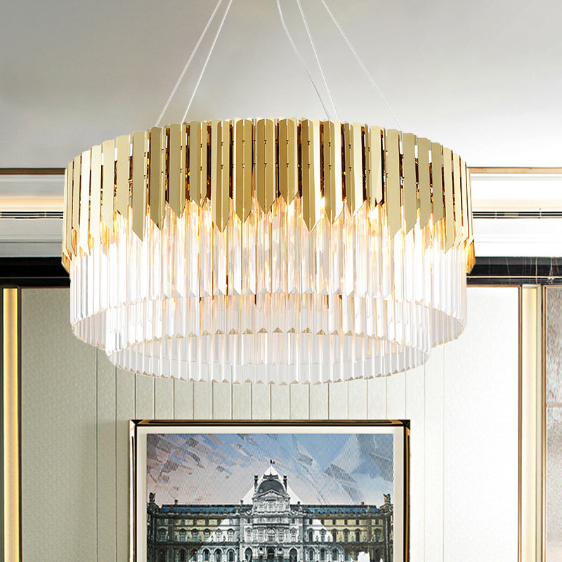 8/12-Light Living Room Chandelier Contemporary Golden Pendant Light with Tiered Round Crystal Shade 8 Gold Clearhalo 'Ceiling Lights' 'Chandeliers' 'Modern Chandeliers' 'Modern' Lighting' 264614