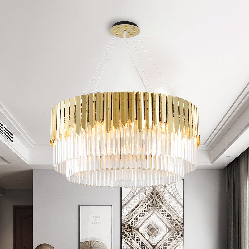 8/12-Light Living Room Chandelier Contemporary Golden Pendant Light with Tiered Round Crystal Shade Clearhalo 'Ceiling Lights' 'Chandeliers' 'Modern Chandeliers' 'Modern' Lighting' 264615