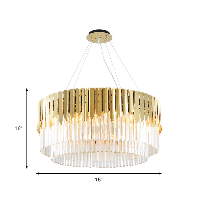 8/12-Light Living Room Chandelier Contemporary Golden Pendant Light with Tiered Round Crystal Shade Clearhalo 'Ceiling Lights' 'Chandeliers' 'Modern Chandeliers' 'Modern' Lighting' 264618