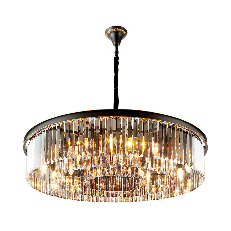 Black Drum Hanging Chandelier Modern 6/12 Lights Crystal Shaded Pendant Light for Living Room Clearhalo 'Ceiling Lights' 'Chandeliers' 'Modern Chandeliers' 'Modern' Lighting' 264635