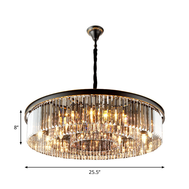 Black Drum Hanging Chandelier Modern 6/12 Lights Crystal Shaded Pendant Light for Living Room Clearhalo 'Ceiling Lights' 'Chandeliers' 'Modern Chandeliers' 'Modern' Lighting' 264636