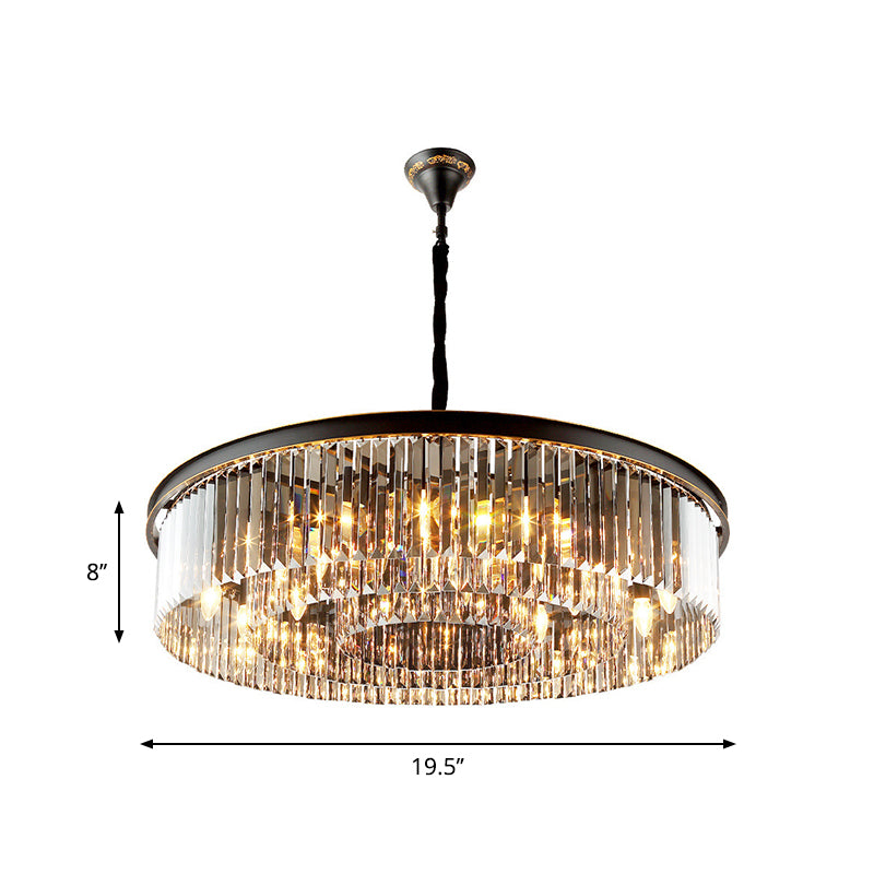 Black Drum Hanging Chandelier Modern 6/12 Lights Crystal Shaded Pendant Light for Living Room Clearhalo 'Ceiling Lights' 'Chandeliers' 'Modern Chandeliers' 'Modern' Lighting' 264642