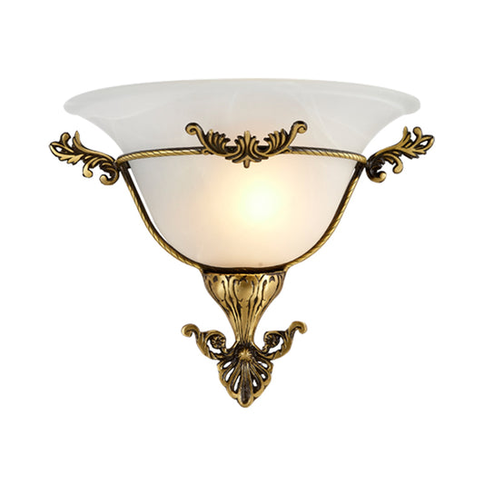 Single Bulb Flush Mount Traditional Flared Milky Glass Wall Sconce Lighting in Brass for Living Room Clearhalo 'Wall Lamps & Sconces' 'Wall Lights' Lighting' 264673