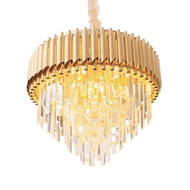 Crystal Tapered Chandelier Lamp Modernist 9/12-Light Golden Bedroom Drop Pendant Clearhalo 'Ceiling Lights' 'Chandeliers' 'Modern Chandeliers' 'Modern' Lighting' 264679