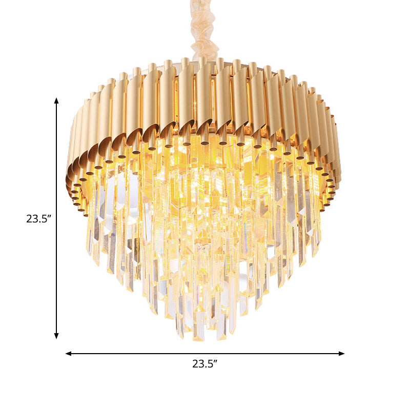 Crystal Tapered Chandelier Lamp Modernist 9/12-Light Golden Bedroom Drop Pendant Clearhalo 'Ceiling Lights' 'Chandeliers' 'Modern Chandeliers' 'Modern' Lighting' 264680