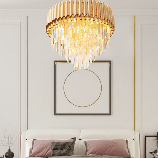 Crystal Tapered Chandelier Lamp Modernist 9/12-Light Golden Bedroom Drop Pendant Clearhalo 'Ceiling Lights' 'Chandeliers' 'Modern Chandeliers' 'Modern' Lighting' 264683