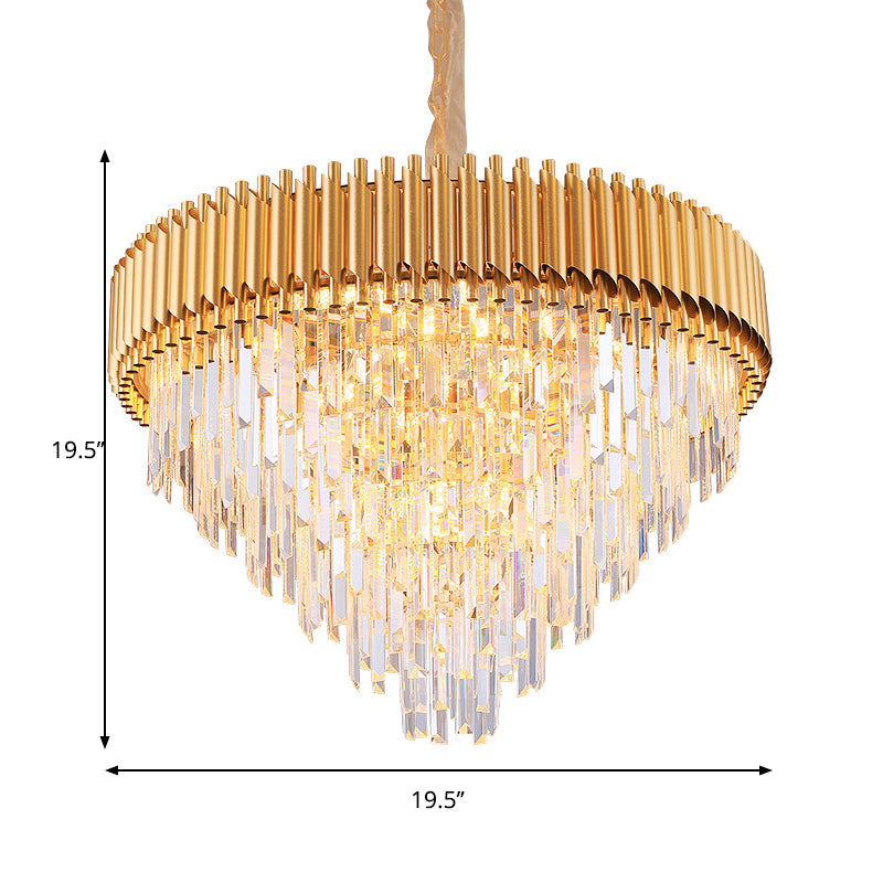 Crystal Tapered Chandelier Lamp Modernist 9/12-Light Golden Bedroom Drop Pendant Clearhalo 'Ceiling Lights' 'Chandeliers' 'Modern Chandeliers' 'Modern' Lighting' 264685