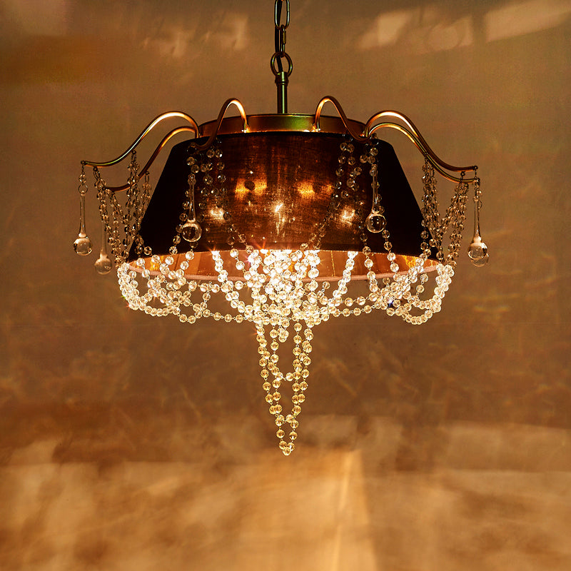 Flared Pendant Chandelier Traditional Iron 4-Light Black Hanging Ceiling Light with Crystal Droplet Clearhalo 'Ceiling Lights' 'Chandeliers' 'Modern Chandeliers' 'Modern' Lighting' 264688
