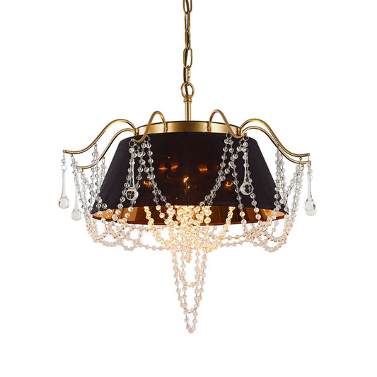 Flared Pendant Chandelier Traditional Iron 4-Light Black Hanging Ceiling Light with Crystal Droplet Clearhalo 'Ceiling Lights' 'Chandeliers' 'Modern Chandeliers' 'Modern' Lighting' 264690