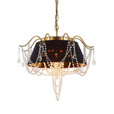 Flared Pendant Chandelier Traditional Iron 4-Light Black Hanging Ceiling Light with Crystal Droplet Clearhalo 'Ceiling Lights' 'Chandeliers' 'Modern Chandeliers' 'Modern' Lighting' 264690